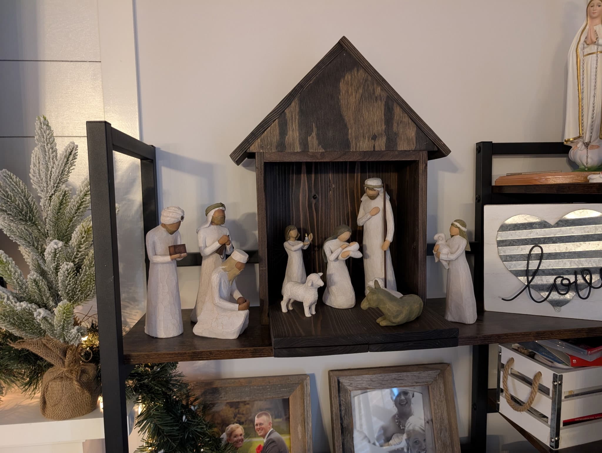 Handcrafted wooden nativity stable